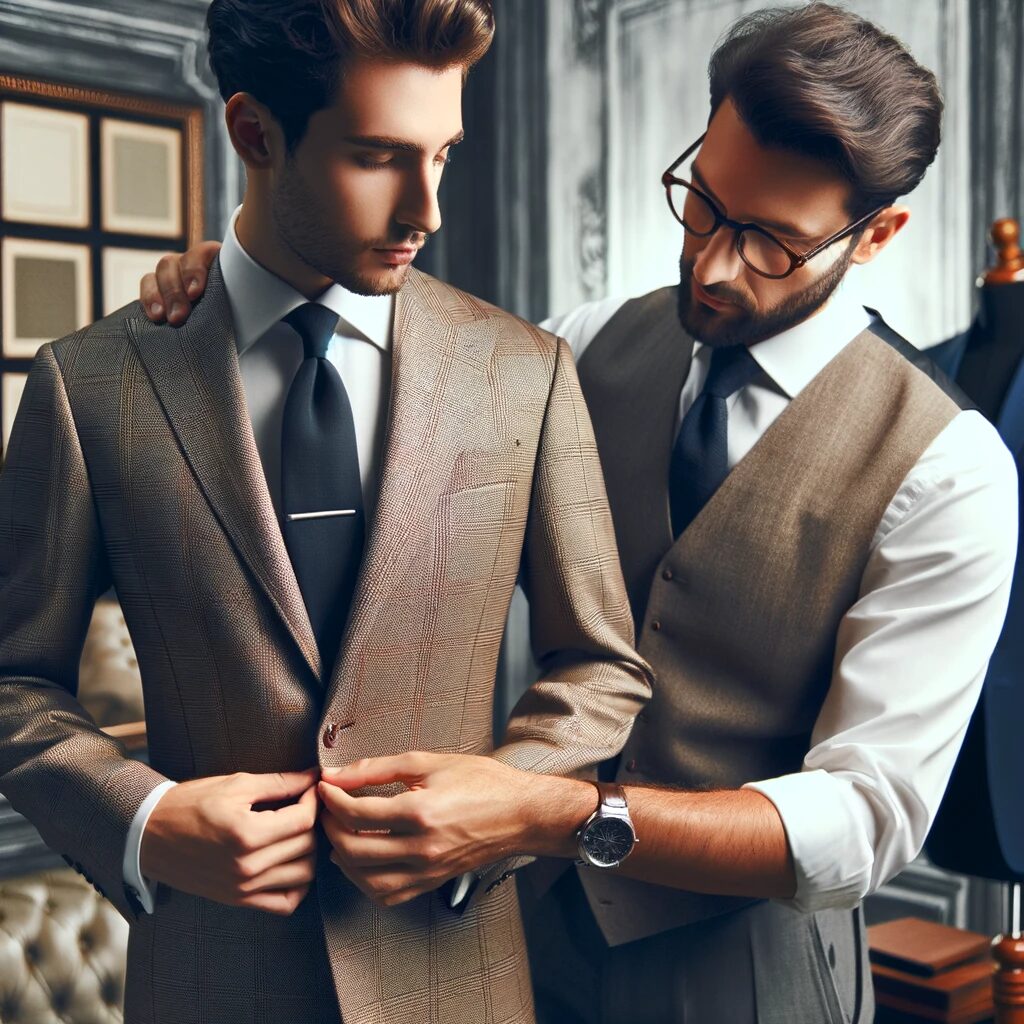 a-man-receiving-advice-from-a-suit-professional.-The-scene-is-set-in-an-elegant-tailor-shop-with-the-professional-attentively-adjusting-the-suit-on-t